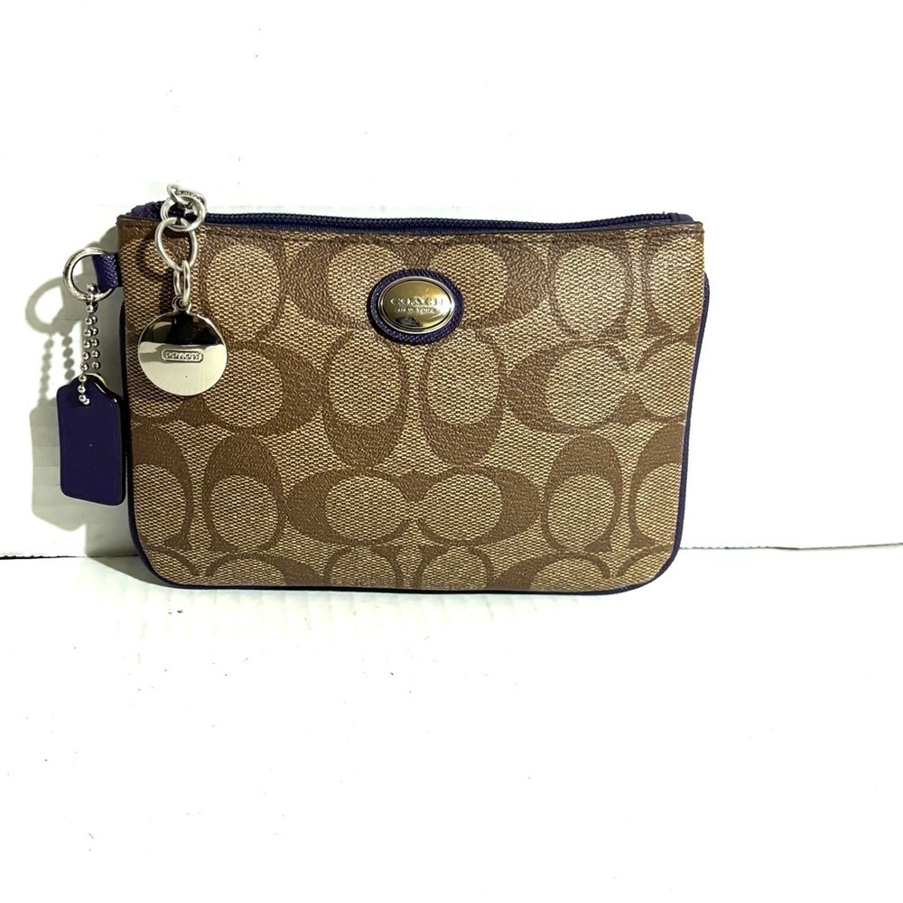 Coach vintage Tan and Purple Signature print wallet Wristlet